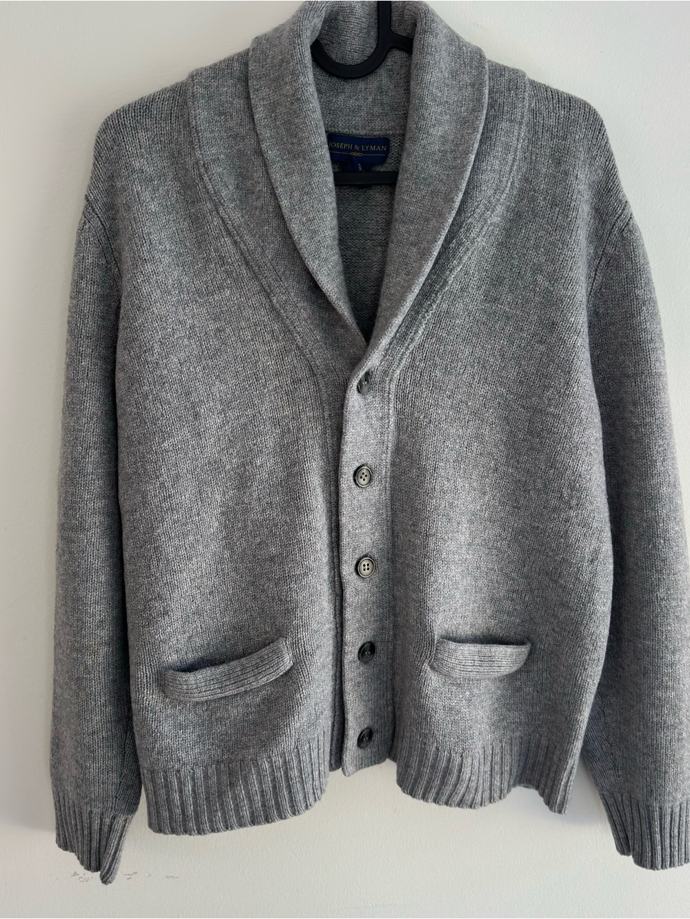 Joseph & Lyman Men's Wool & Cashmere Shawl Collar Gray Cardigan Sweater Medium